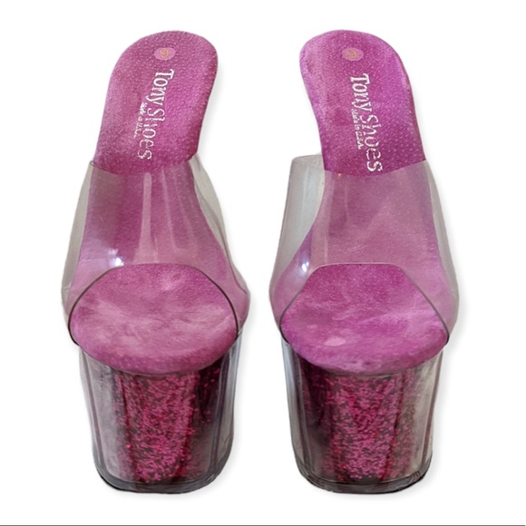 Tony Shoes Platform Clear/Fuchsia Glittery Sandals - Picture 5 of 11